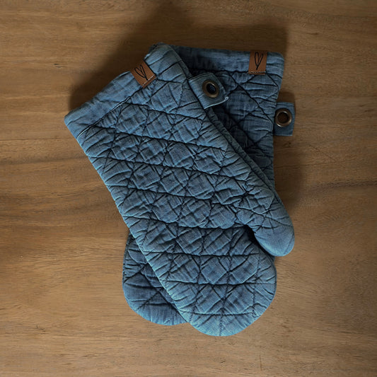 Quilted Denim Oven Mitts | Set of Two