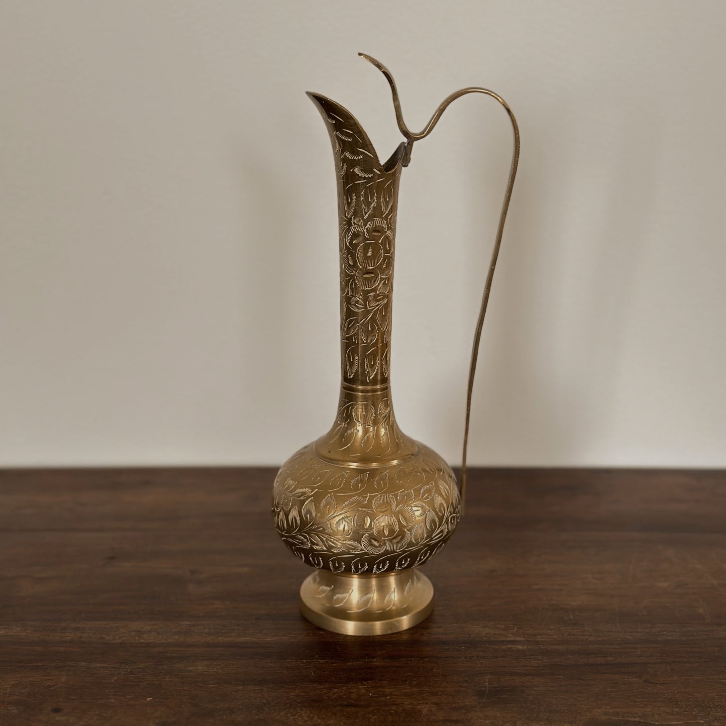 Vintage Hand-Etched Brass Aftaba Pitcher