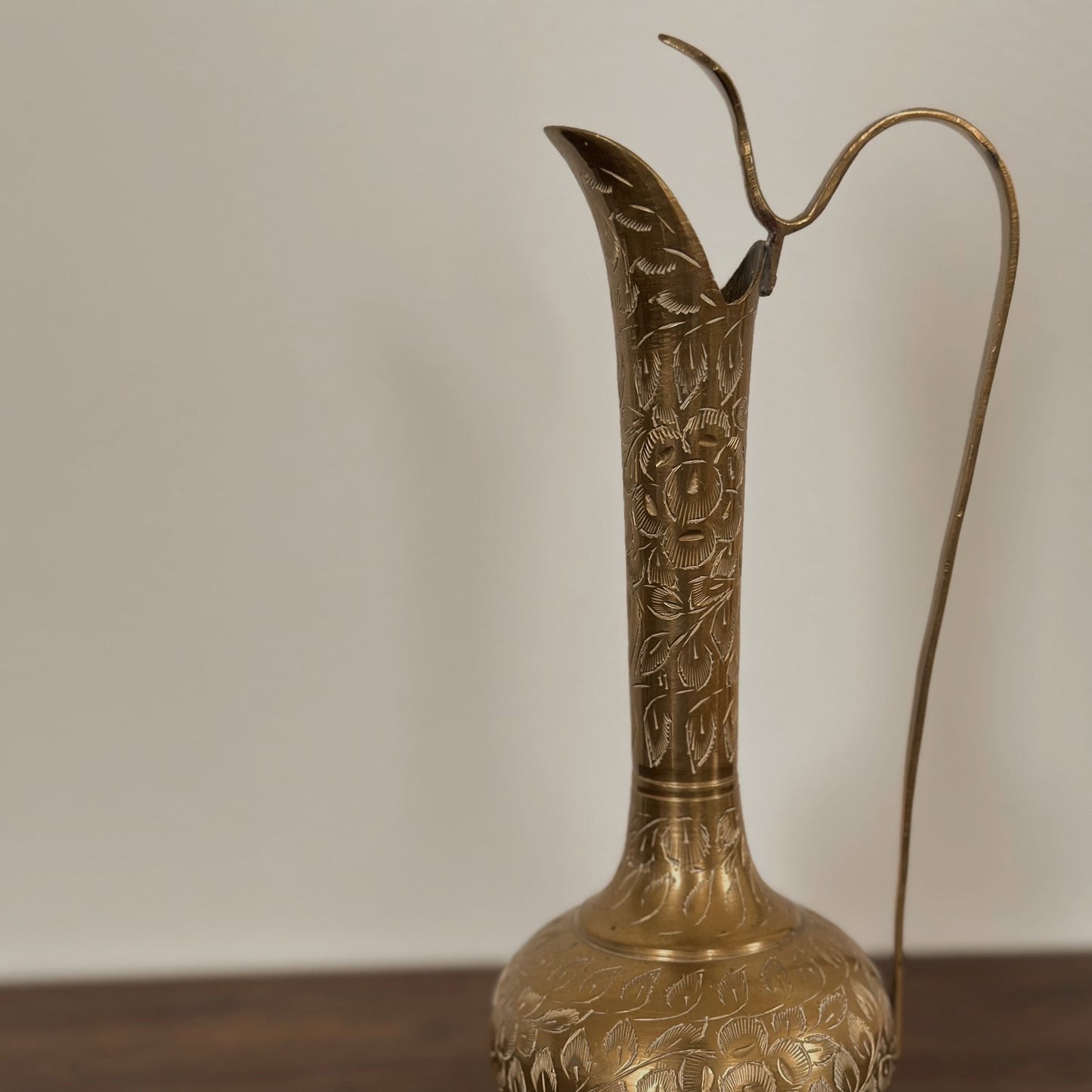 Vintage Hand-Etched Brass Aftaba Pitcher