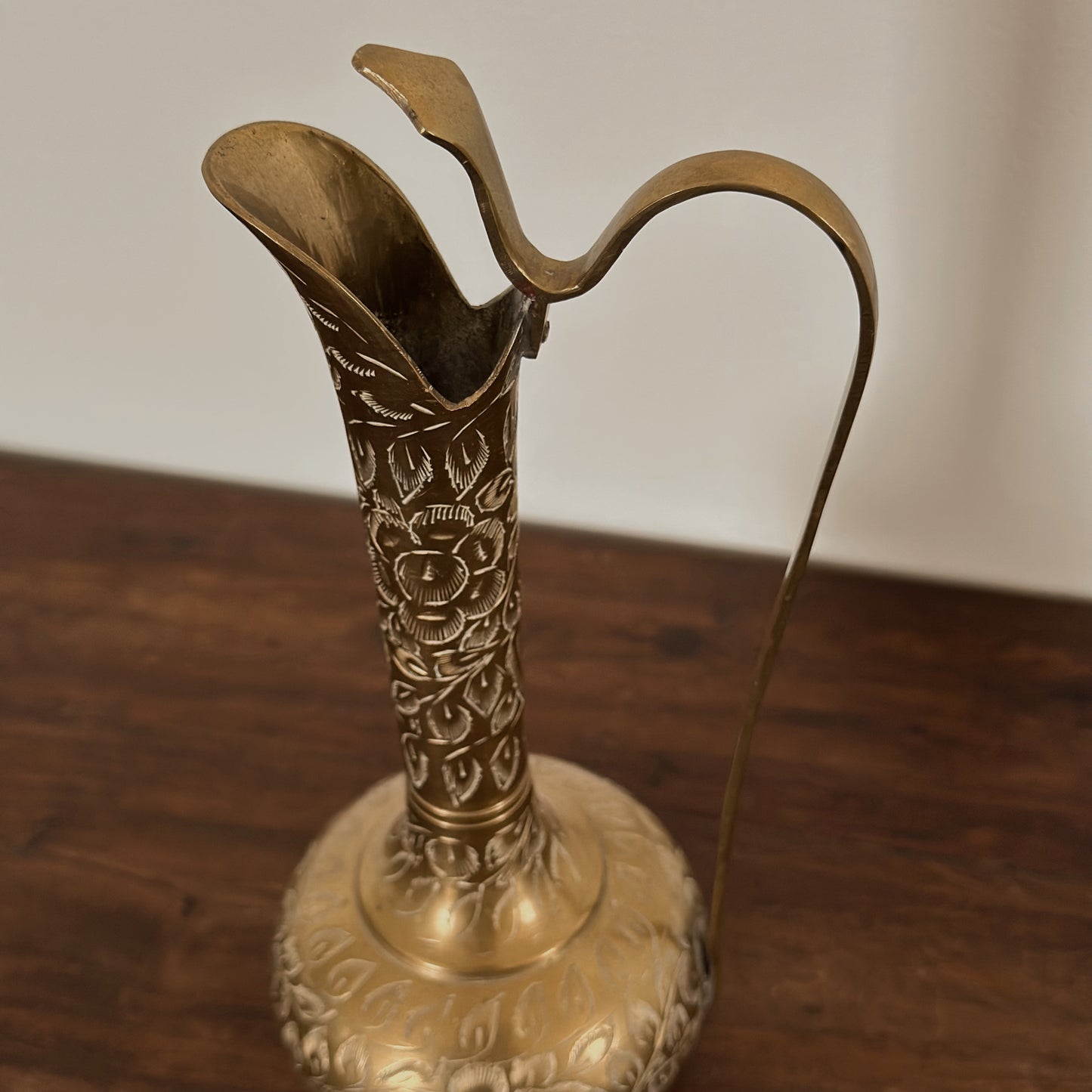 Vintage Hand-Etched Brass Aftaba Pitcher