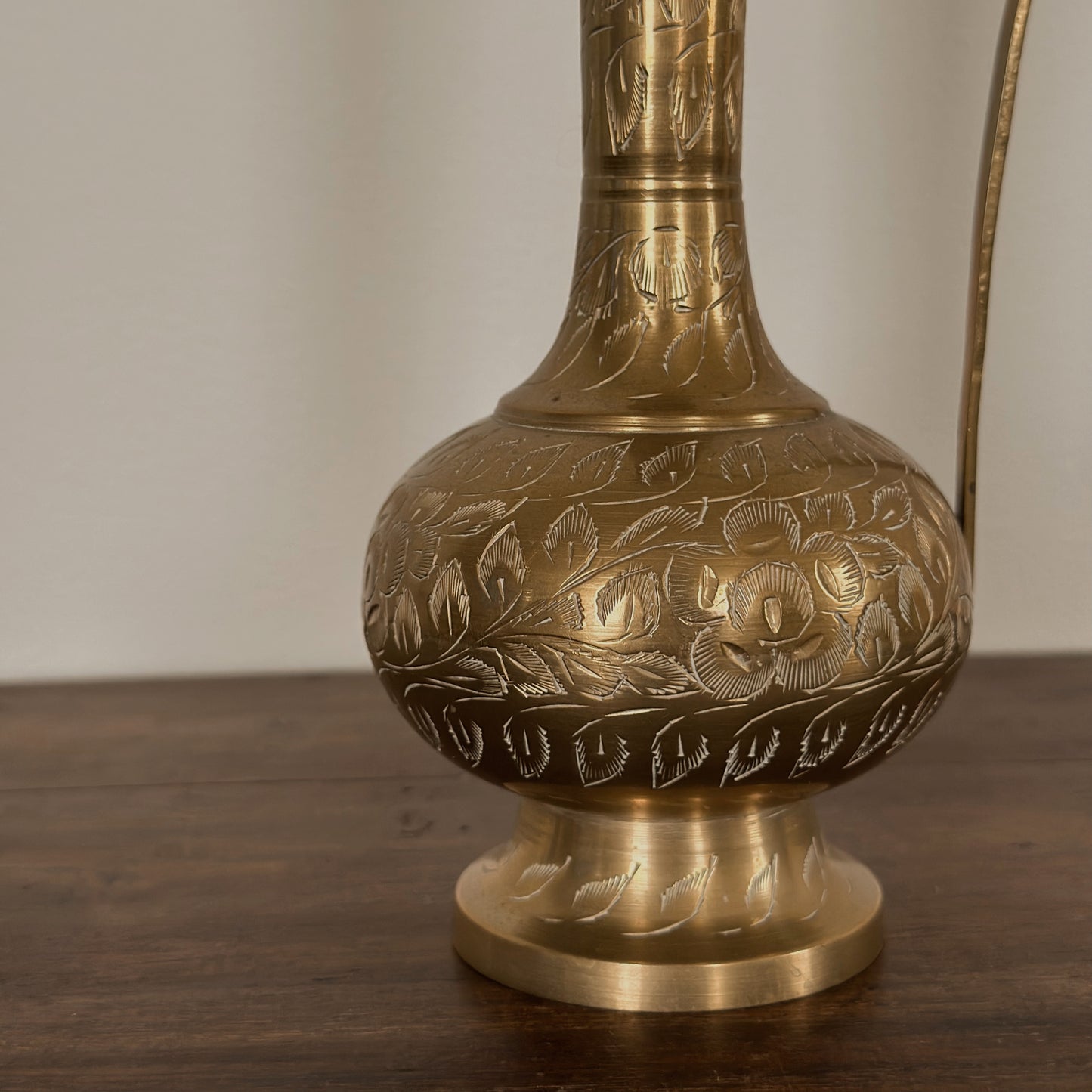Vintage Hand-Etched Brass Aftaba Pitcher