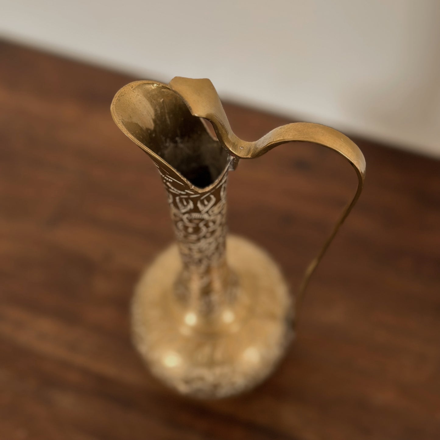 Vintage Hand-Etched Brass Aftaba Pitcher