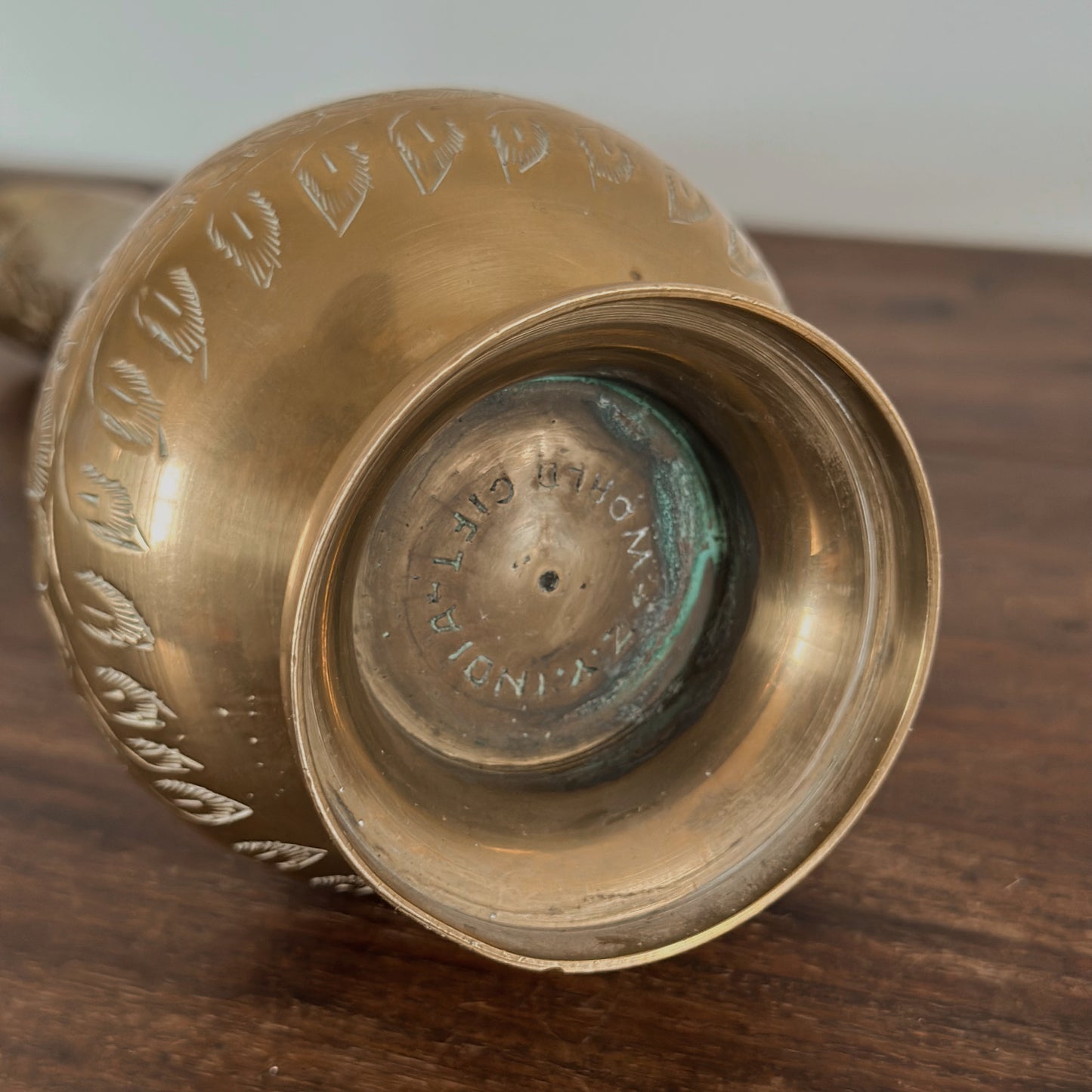Vintage Hand-Etched Brass Aftaba Pitcher
