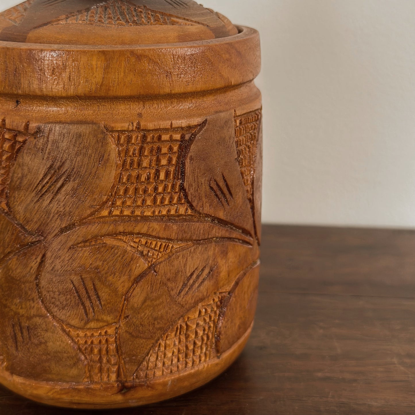 Vintage Chip-Carved Wooden Lidded Jar