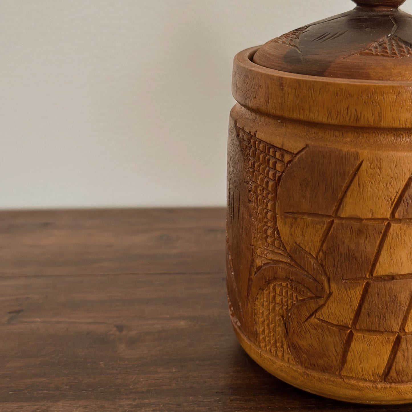 Vintage Chip-Carved Wooden Lidded Jar