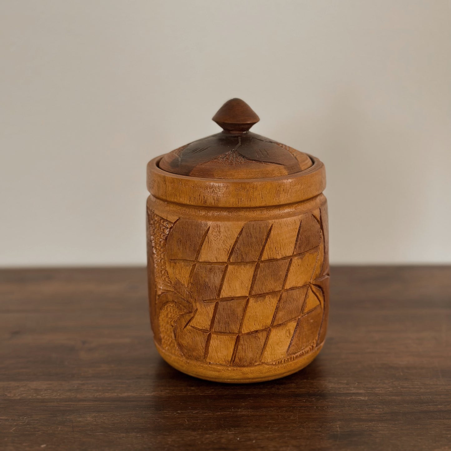 Vintage Chip-Carved Wooden Lidded Jar