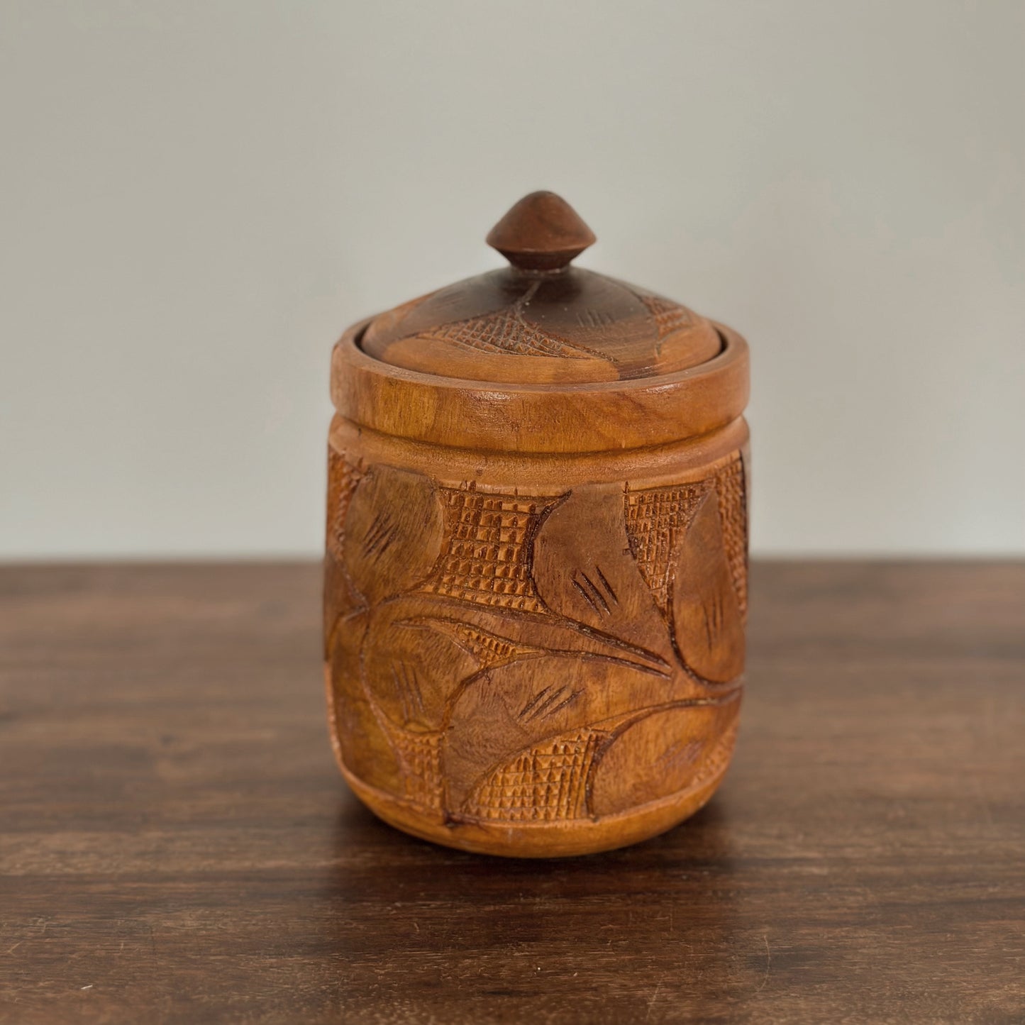 Vintage Chip-Carved Wooden Lidded Jar