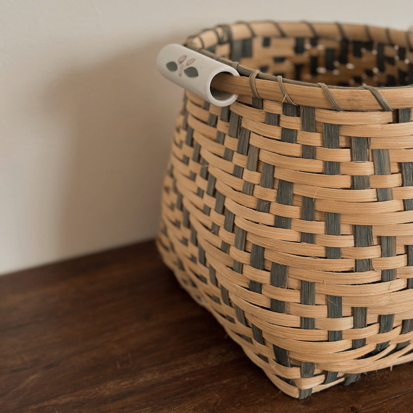 Vintage Handwoven Green Accent Basket