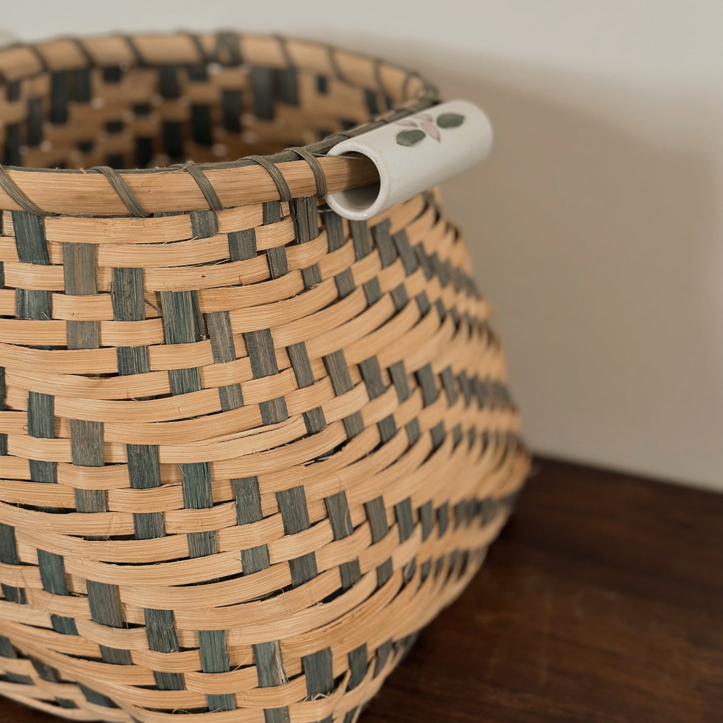 Vintage Handwoven Green Accent Basket