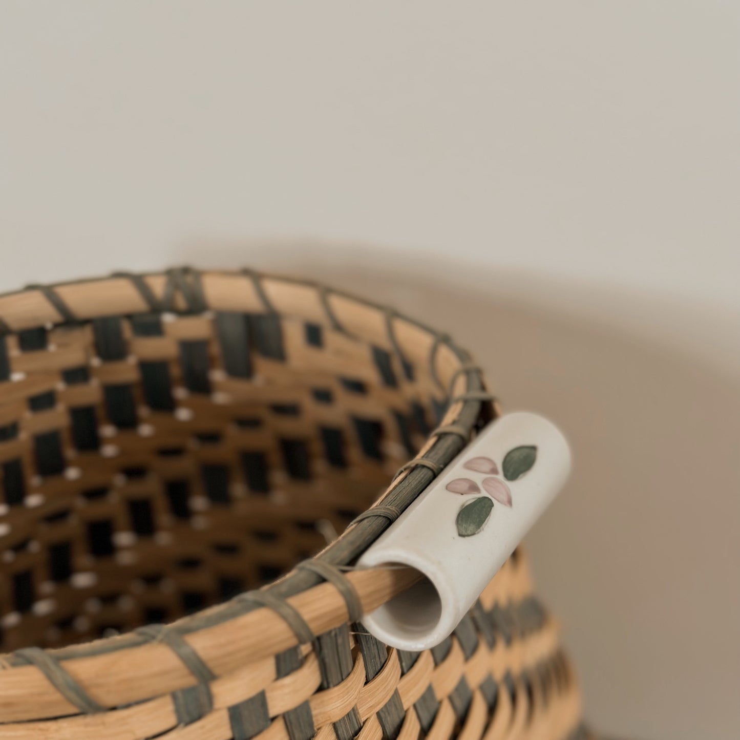 Vintage Handwoven Green Accent Basket