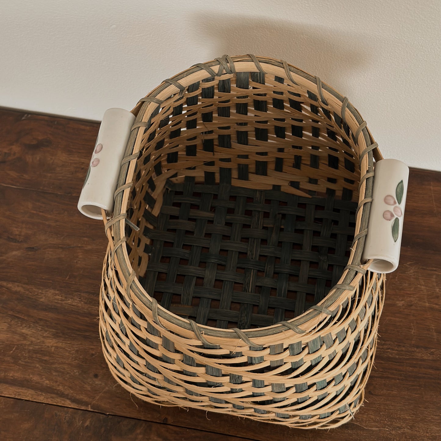 Vintage Handwoven Green Accent Basket