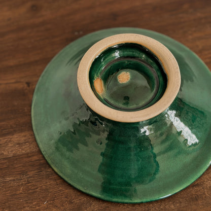 Mid-Century Style Emerald Green Stoneware Pedestal Bowl