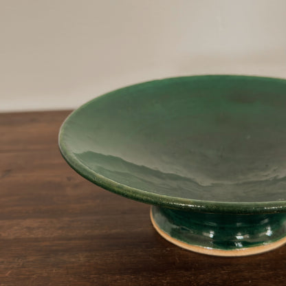 Mid-Century Style Emerald Green Stoneware Pedestal Bowl