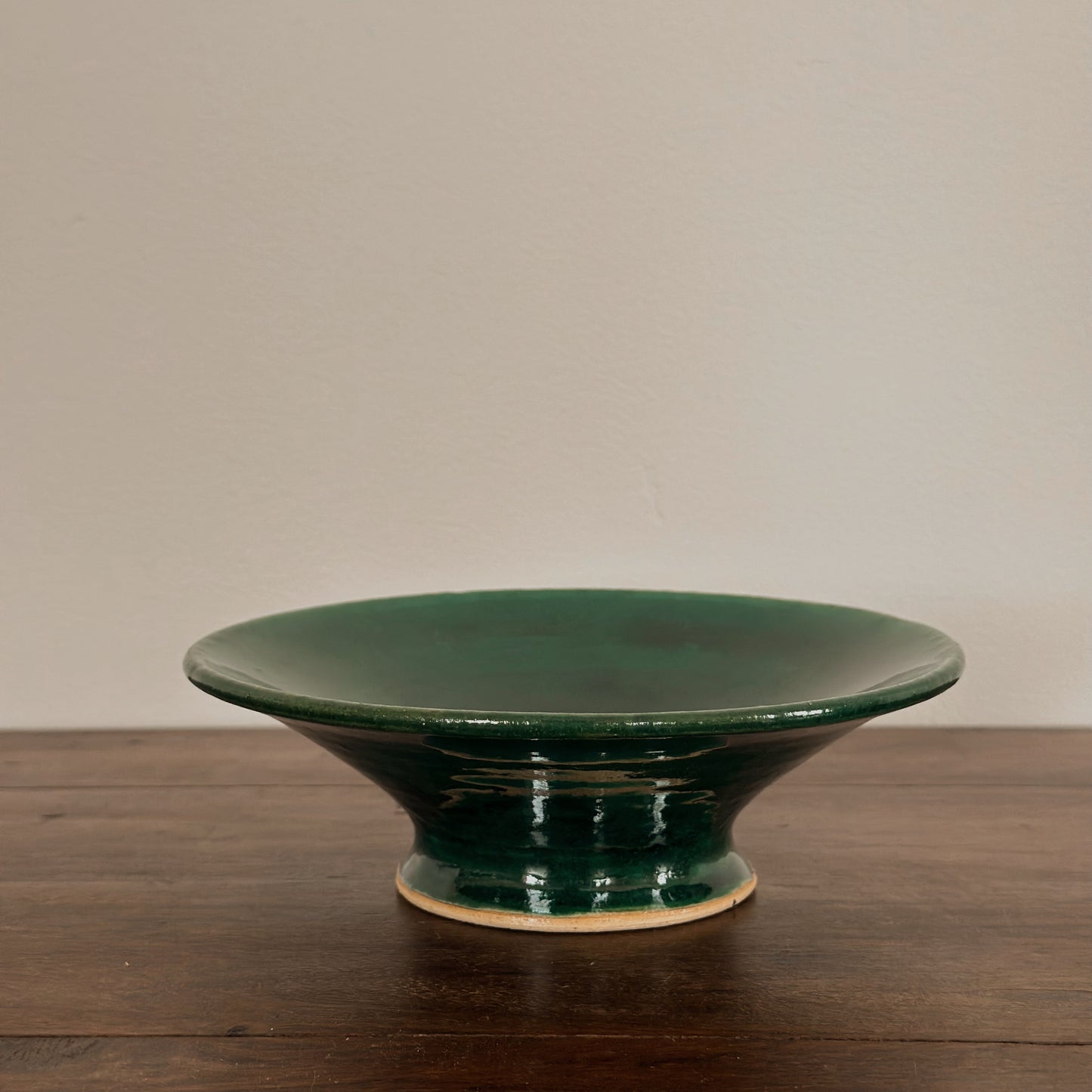 Mid-Century Style Emerald Green Stoneware Pedestal Bowl