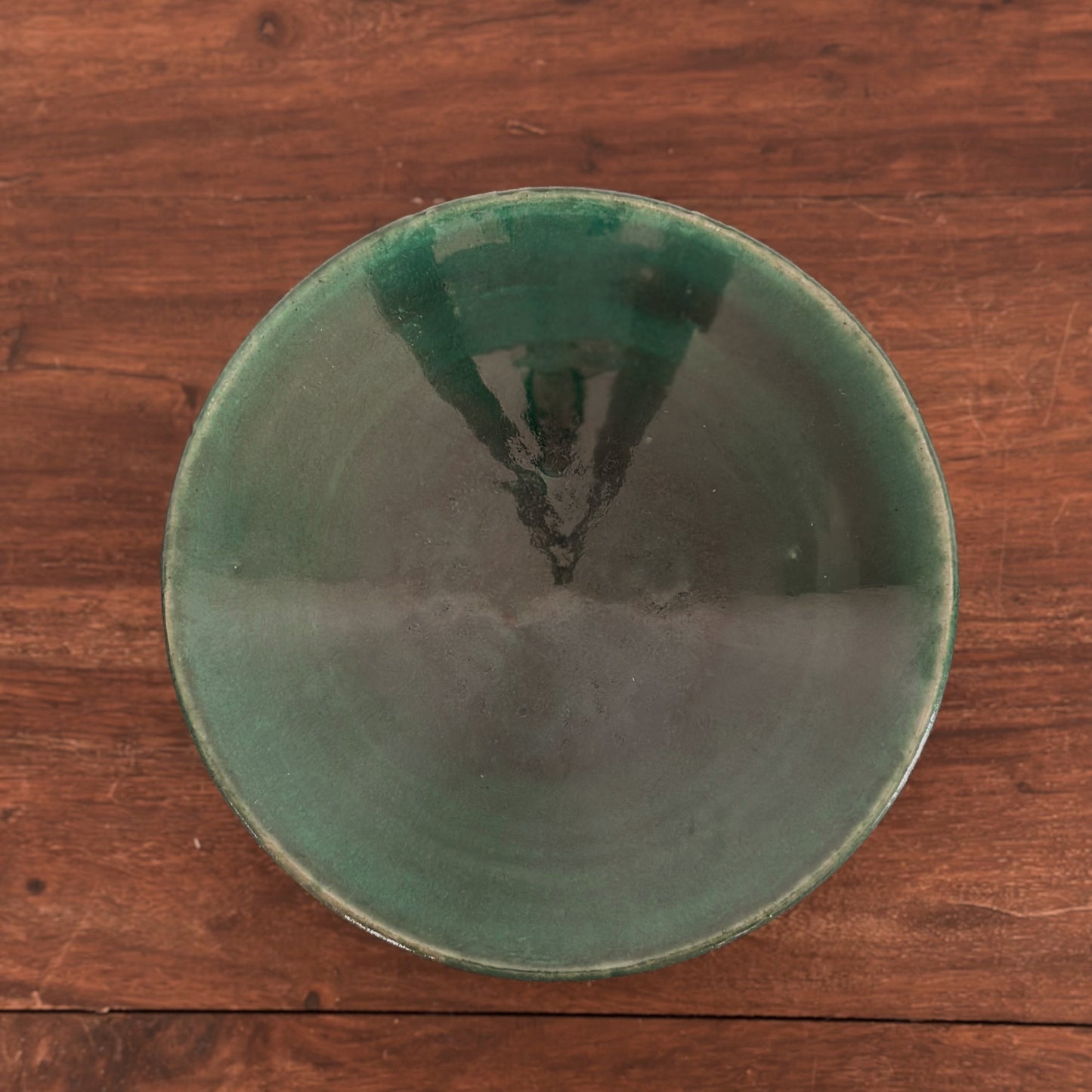 Mid-Century Style Emerald Green Stoneware Pedestal Bowl