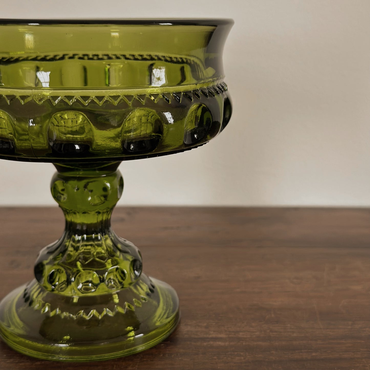 Vintage Indiana Glass King’s Crown Pedestal Bowl | Olive