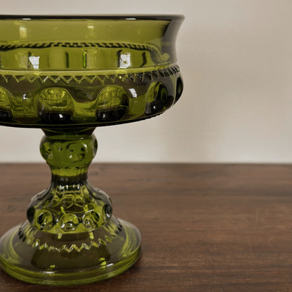Vintage Indiana Glass King’s Crown Pedestal Bowl | Olive
