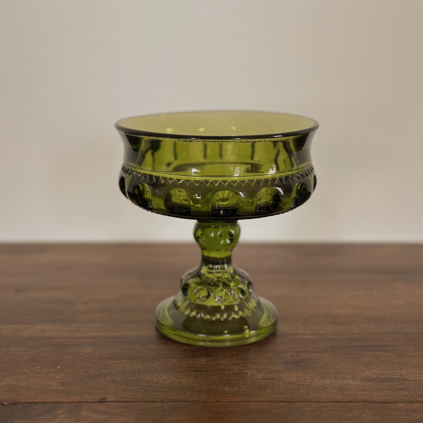 Vintage Indiana Glass King’s Crown Pedestal Bowl | Olive