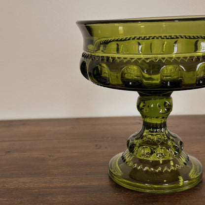 Vintage Indiana Glass King’s Crown Pedestal Bowl | Olive