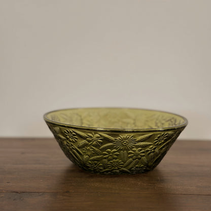 Vintage Tiara "Sandwich" Glass Bowl | Olive Green