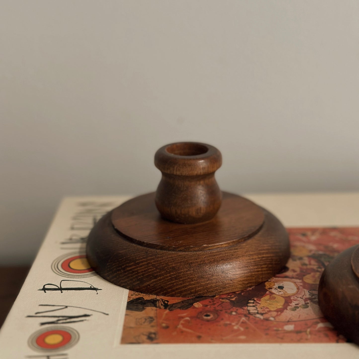 Vintage Low-Profile Turned Wood Taper Candlestick Holders – Pair