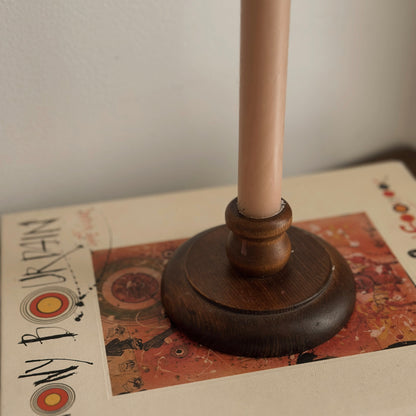Vintage Low-Profile Turned Wood Taper Candlestick Holders – Pair