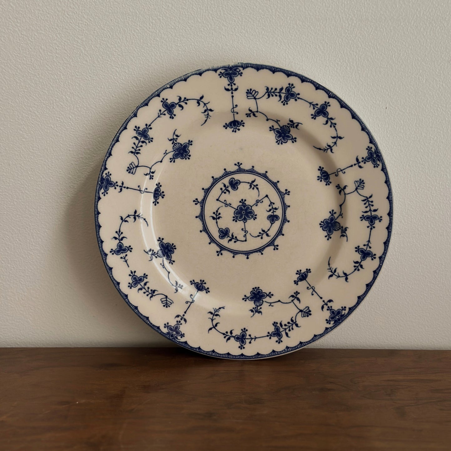 Vintage Blue and White Delicate Floral Lace Scalloped Plate