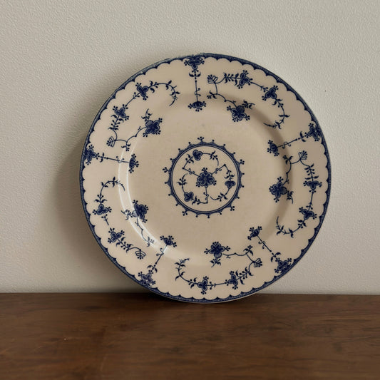 Vintage Blue and White Delicate Floral Lace Scalloped Plate