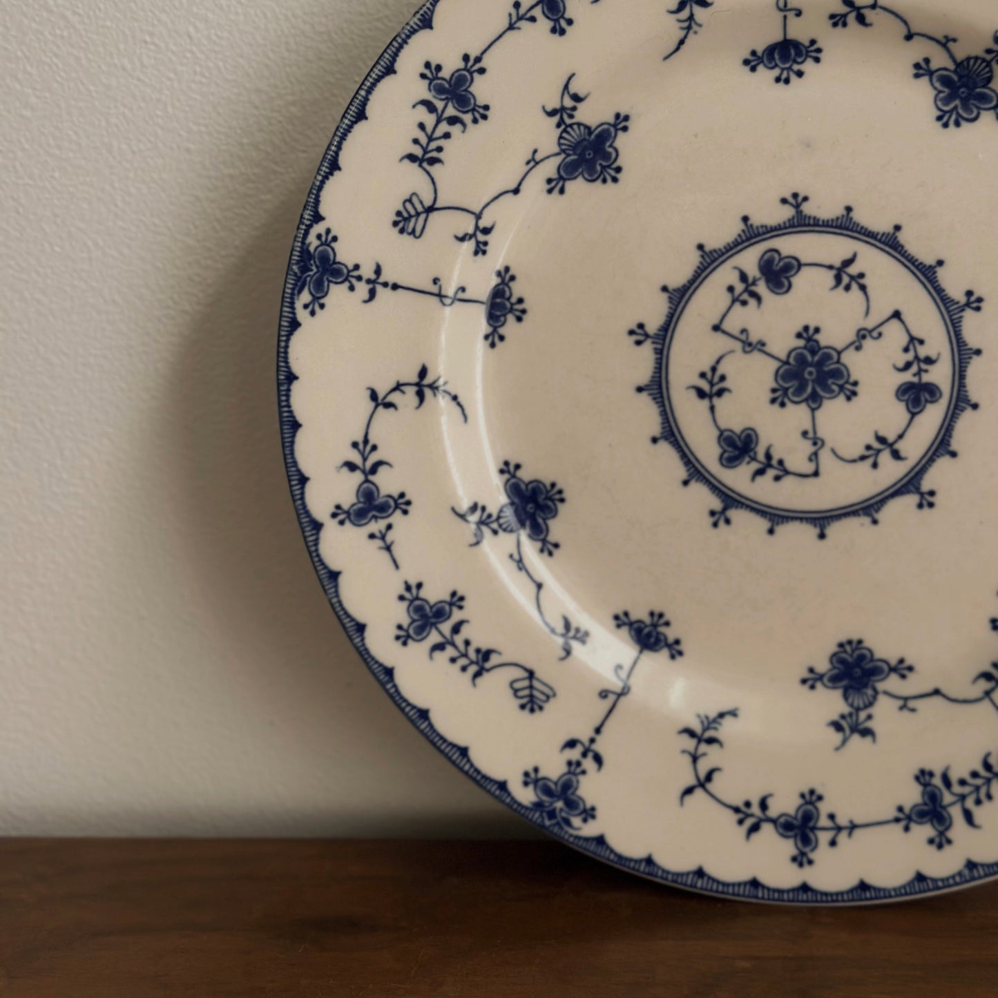 Vintage Blue and White Delicate Floral Lace Scalloped Plate