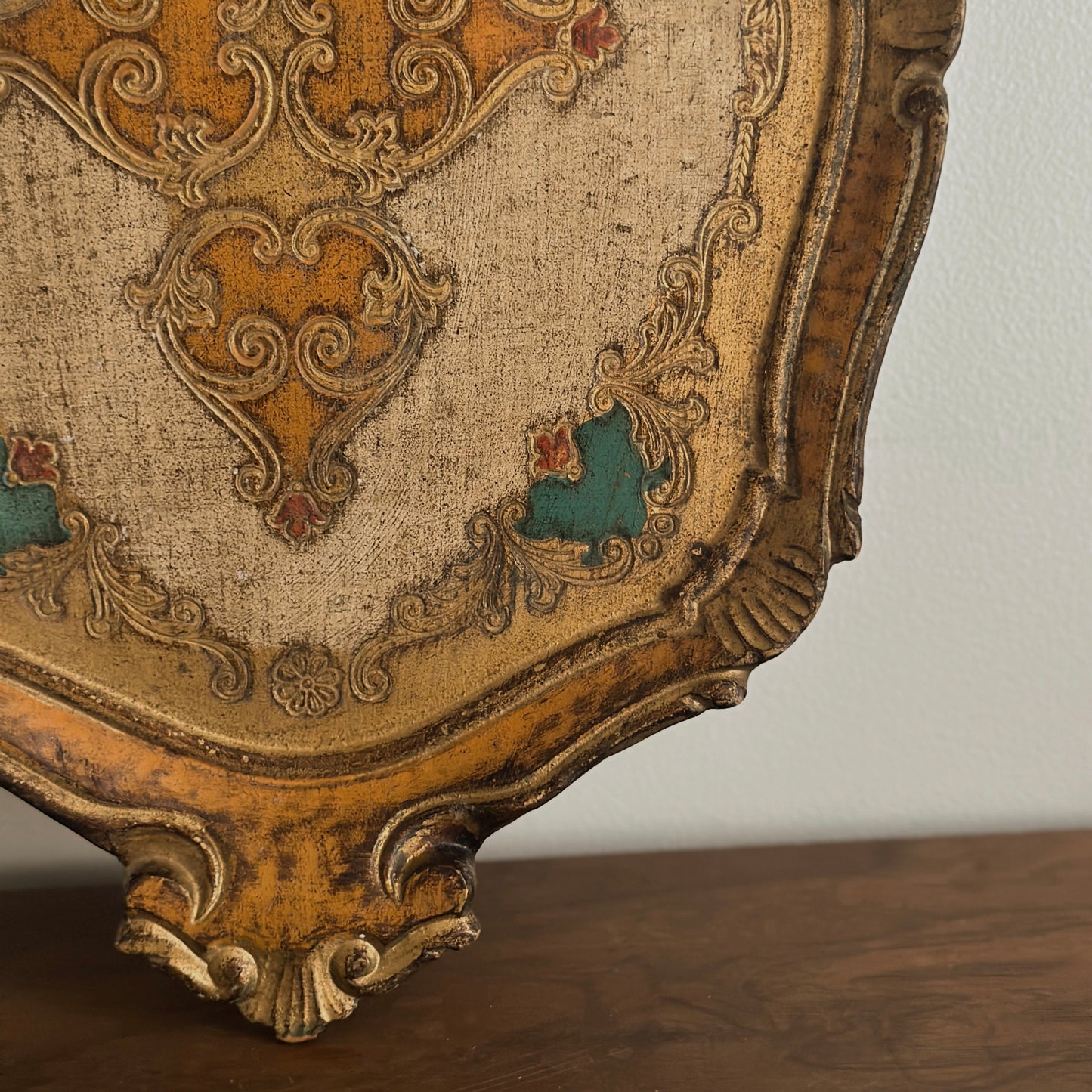 Vintage Florentia Gold Gilt and Turquoise Wood Florentine Tray