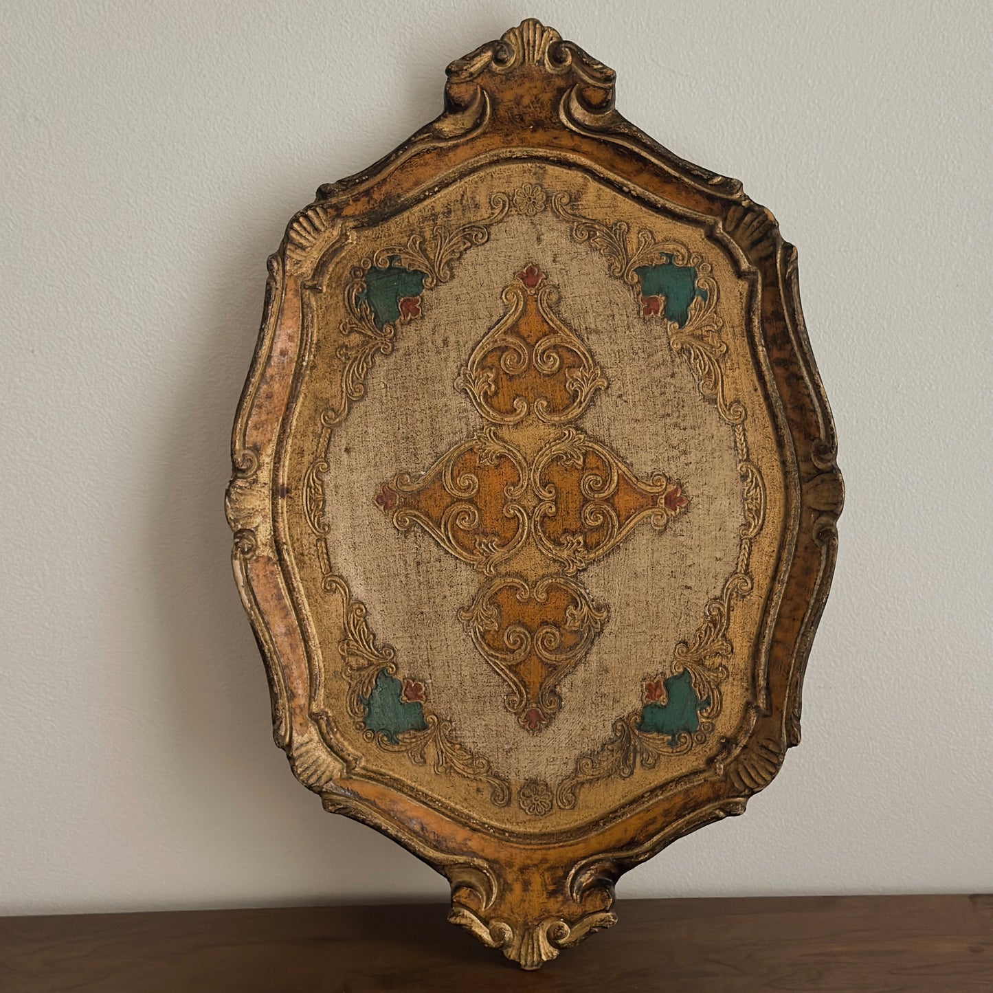 Vintage Florentia Gold Gilt and Turquoise Wood Florentine Tray