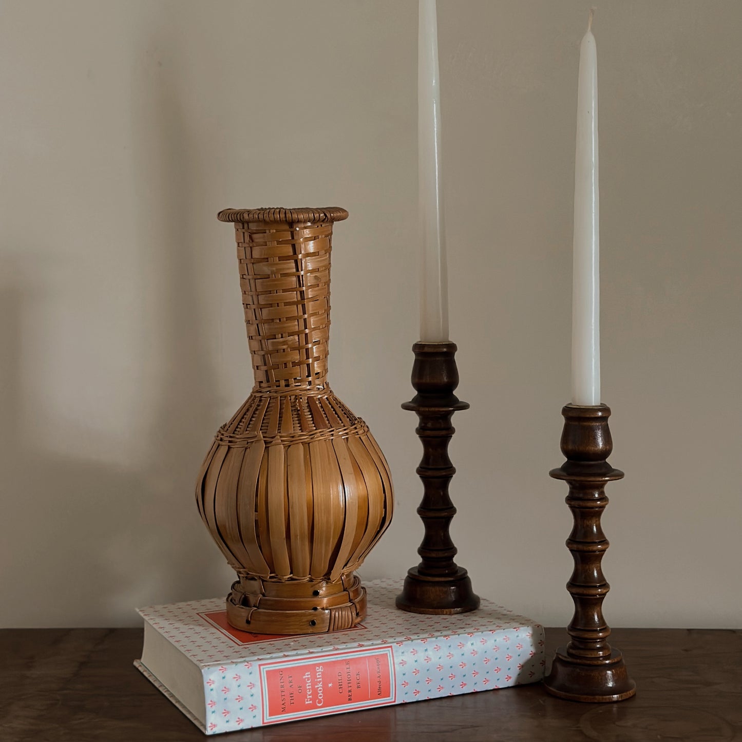 Woven Split Bamboo & Cane Sculptural Baluster Vase | Vintage