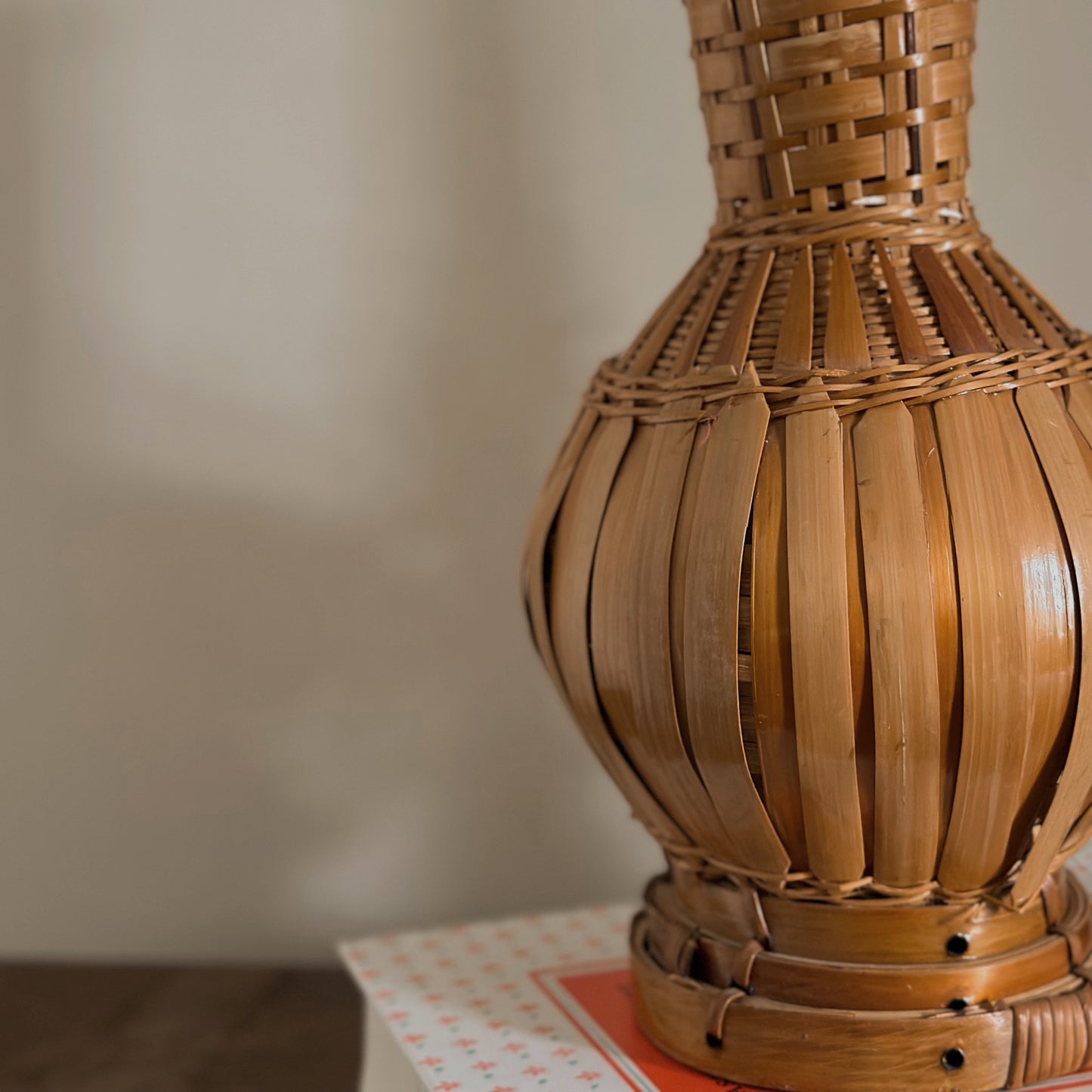 Woven Split Bamboo & Cane Sculptural Baluster Vase | Vintage
