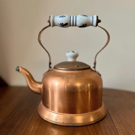 Vintage Copper Kettle with Ceramic Handle