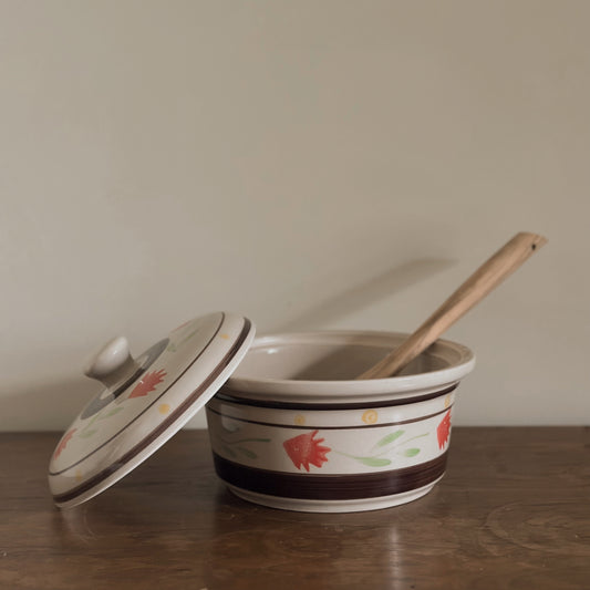 Hand-Painted Floral Ceramic Lidded Casserole Bowl | Gold Coast | Vintage