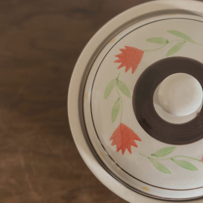 Hand-Painted Floral Ceramic Lidded Casserole Bowl | Gold Coast | Vintage