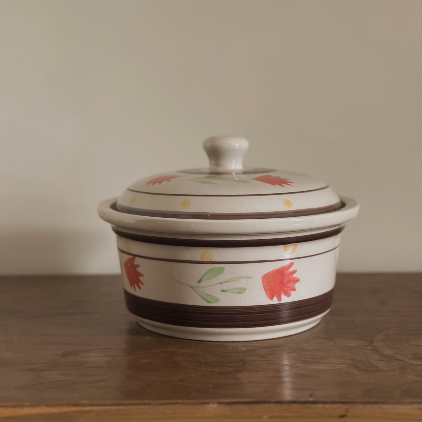 Hand-Painted Floral Ceramic Lidded Casserole Bowl | Gold Coast | Vintage