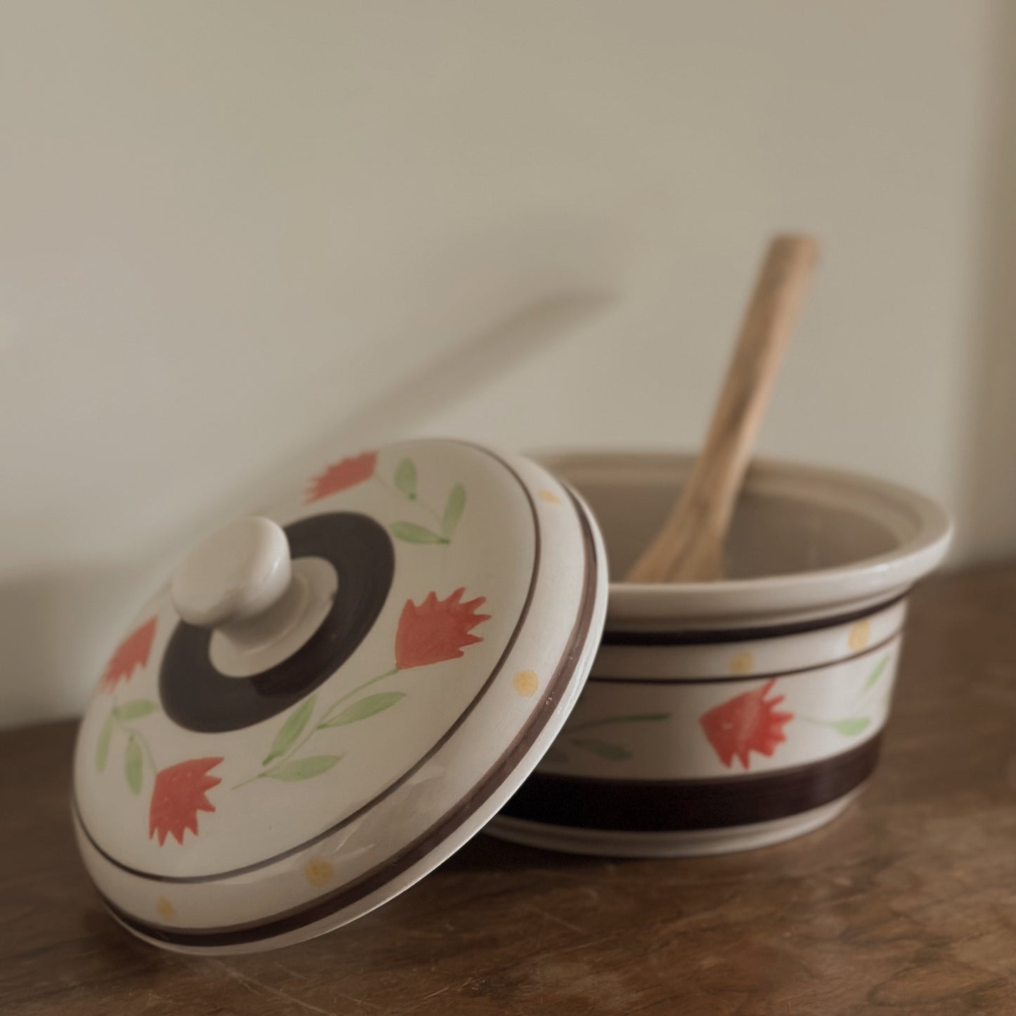 Hand-Painted Floral Ceramic Lidded Casserole Bowl | Gold Coast | Vintage