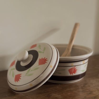 Hand-Painted Floral Ceramic Lidded Casserole Bowl | Gold Coast | Vintage