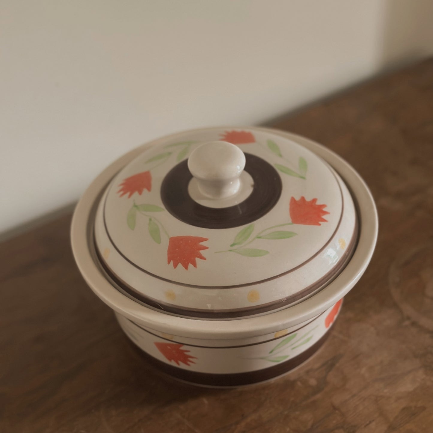 Hand-Painted Floral Ceramic Lidded Casserole Bowl | Gold Coast | Vintage