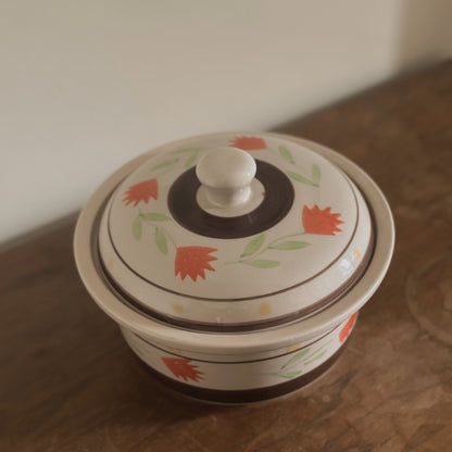 Hand-Painted Floral Ceramic Lidded Casserole Bowl | Gold Coast | Vintage