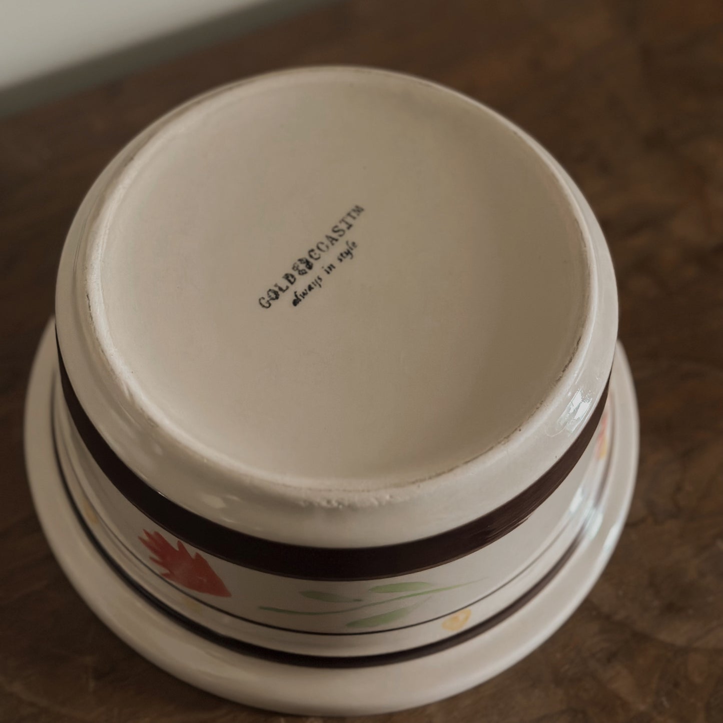 Hand-Painted Floral Ceramic Lidded Casserole Bowl | Gold Coast | Vintage