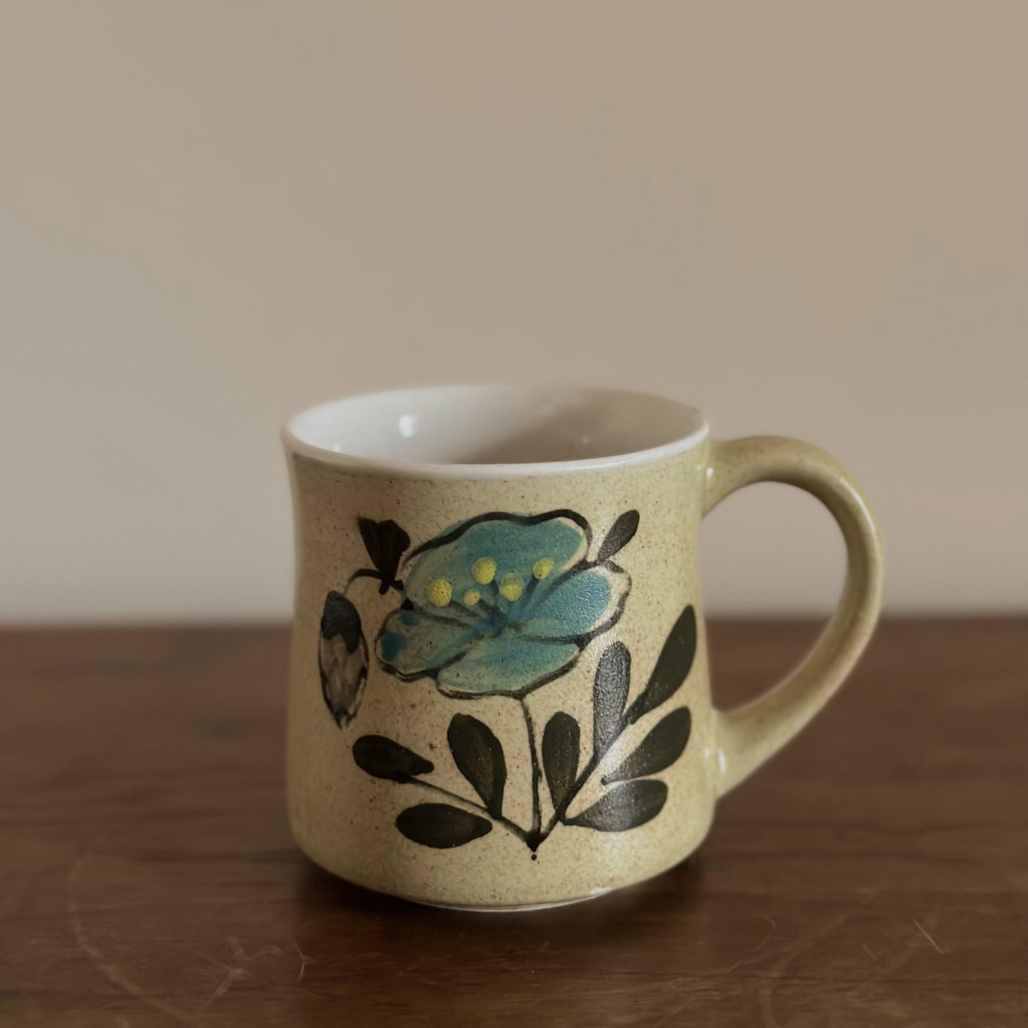 Hand-Painted Blue Floral Speckled Stoneware Mug | Vintage