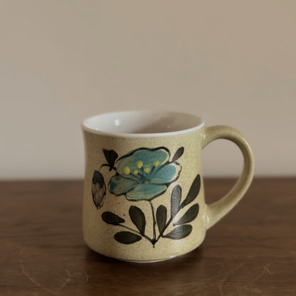 Hand-Painted Blue Floral Speckled Stoneware Mug | Vintage