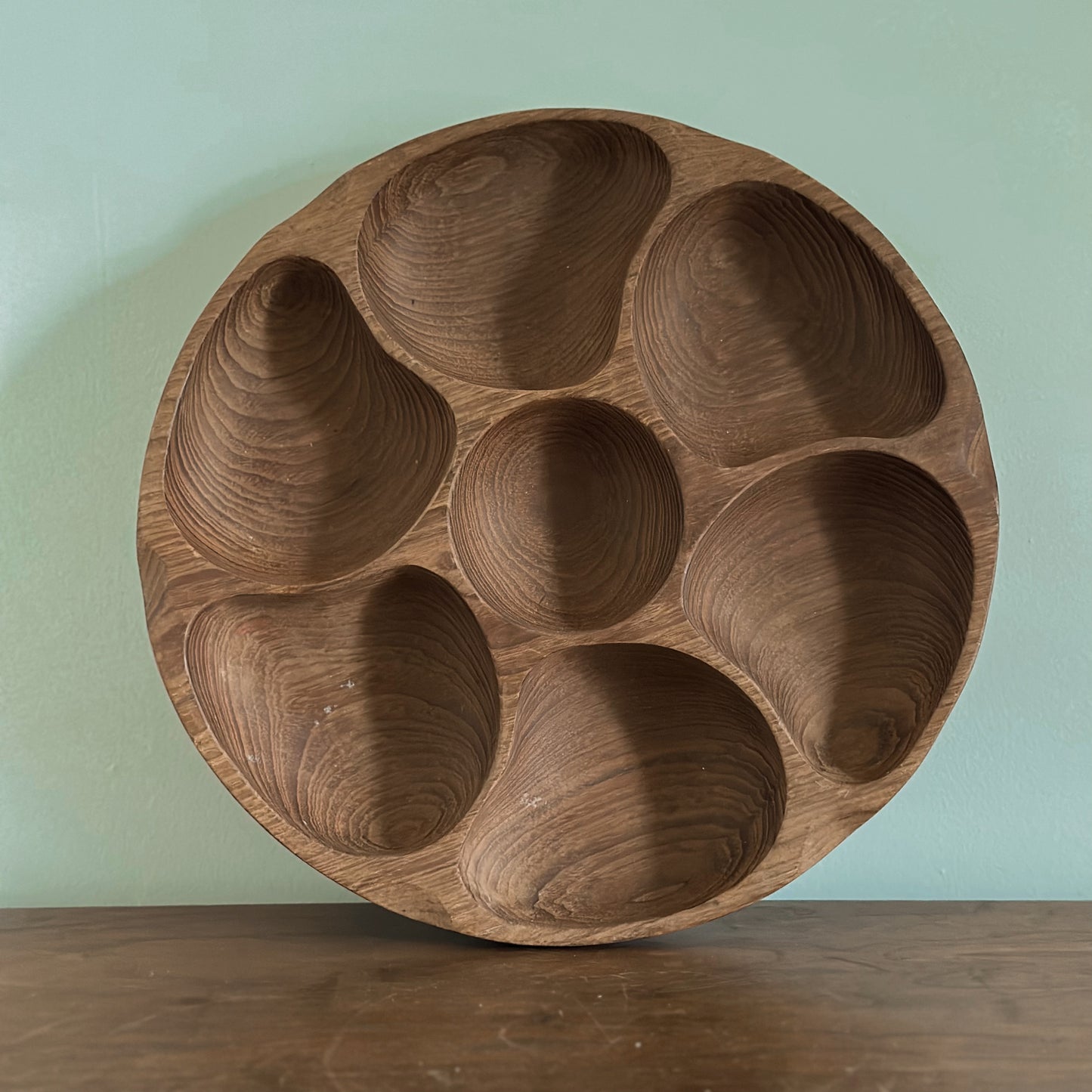 MCM Woodcrest by Styson Carved Teak Divided Serving Tray | Vintage