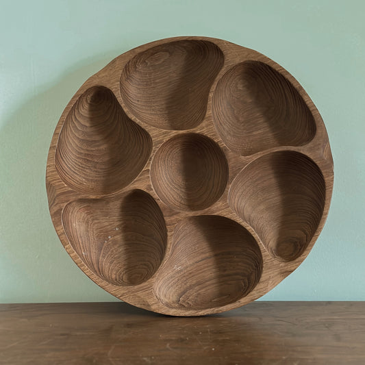 MCM Woodcrest by Styson Carved Teak Divided Serving Tray | Vintage