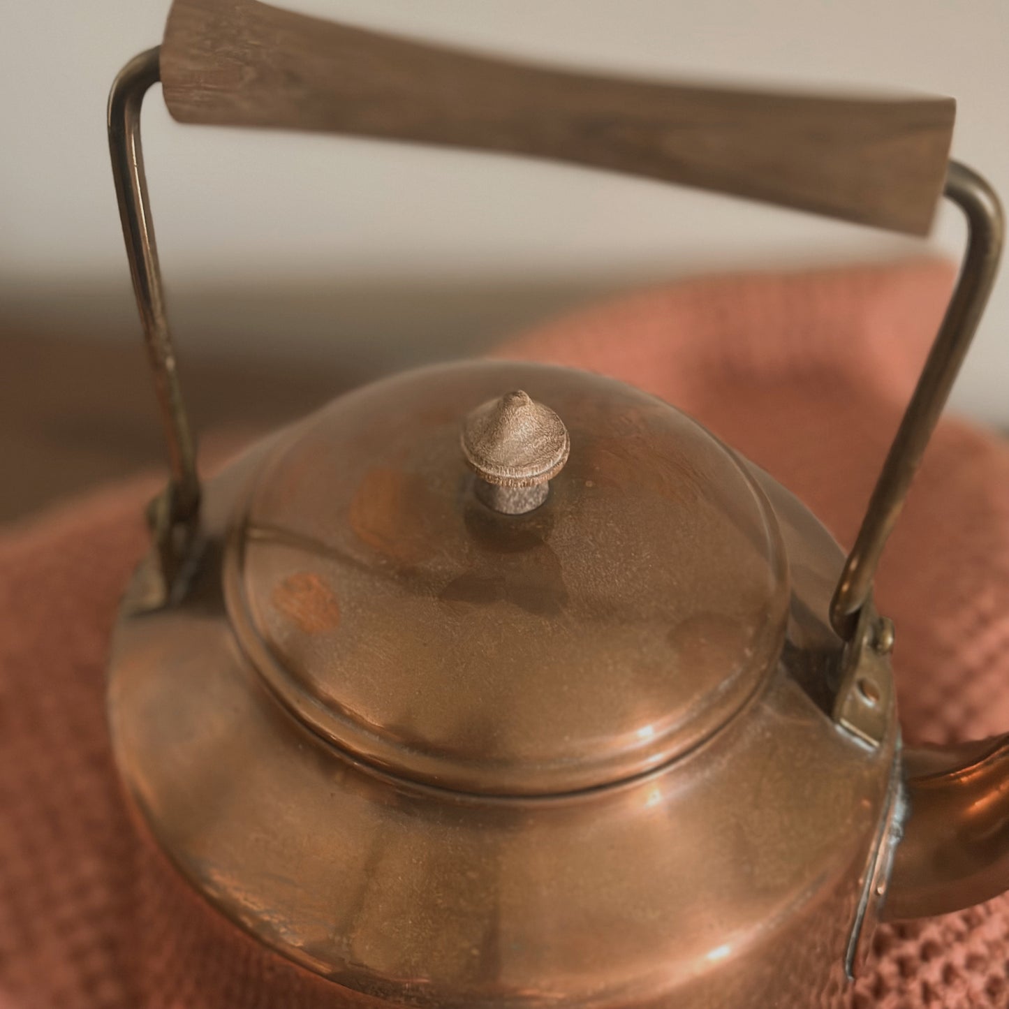 Portuguese Solid Copper Tea Kettle with Wood Handle | Vintage