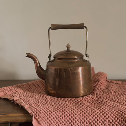 Portuguese Solid Copper Tea Kettle with Wood Handle | Vintage