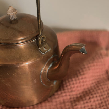 Portuguese Solid Copper Tea Kettle with Wood Handle | Vintage
