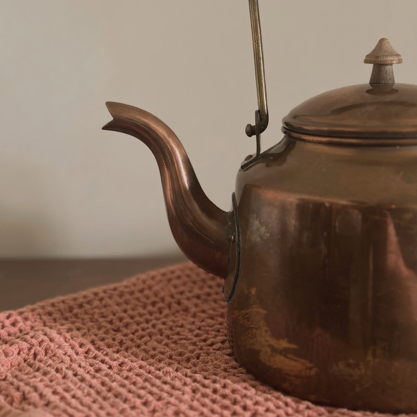 Portuguese Solid Copper Tea Kettle with Wood Handle | Vintage